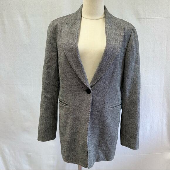 Lafayette 148 black/cream herringbone wool stretch one button blazer size 8 - Picture 1 of 14